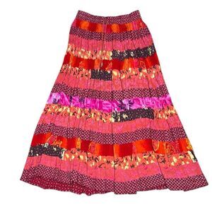 Vintage women’s maxi skirt tiered floral bohemian patchwork one size colorful